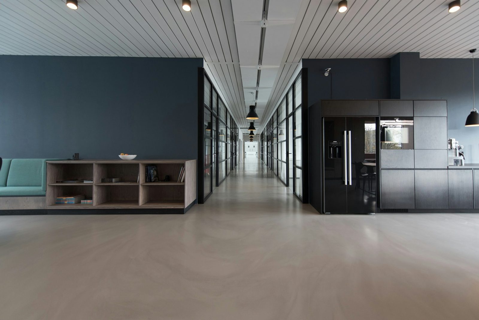 A bright working interior with desks