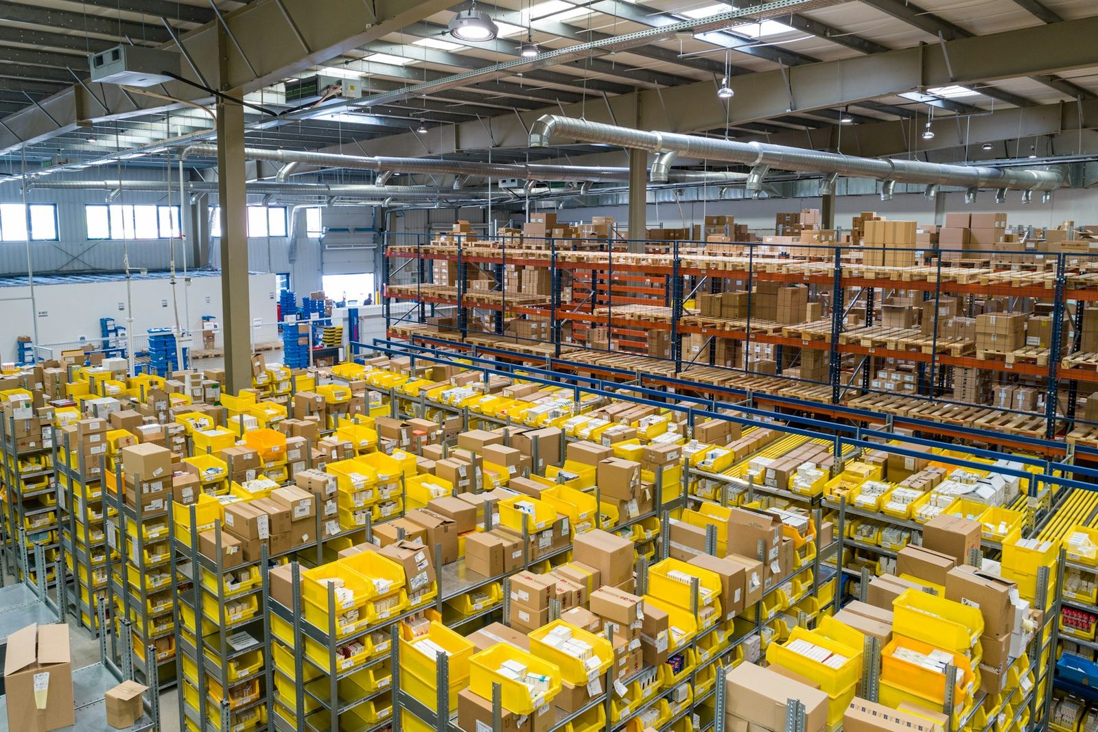 Warehouse aisle prepared for goods handling